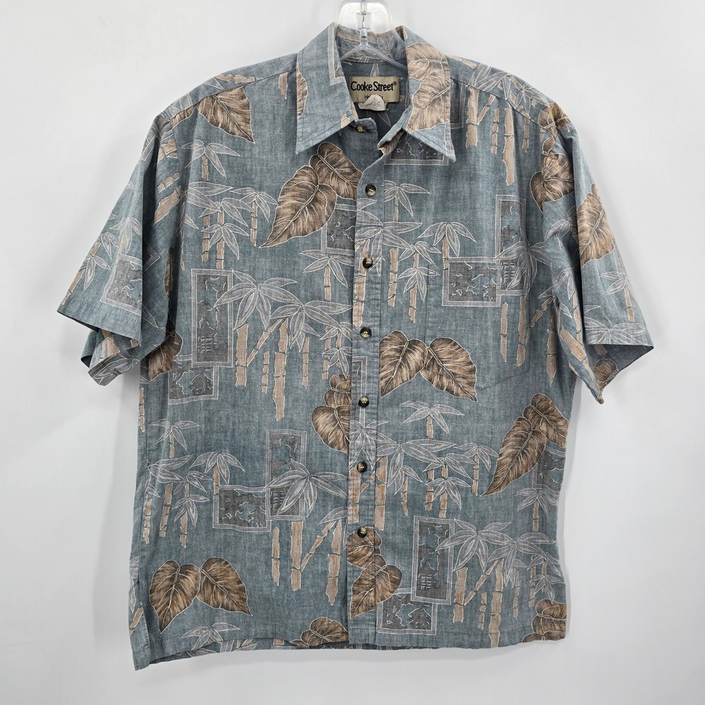 Cooke Street Honolulu Mens Small Blue Reverse Print Bamboo Cotton Hawaiian Shirt